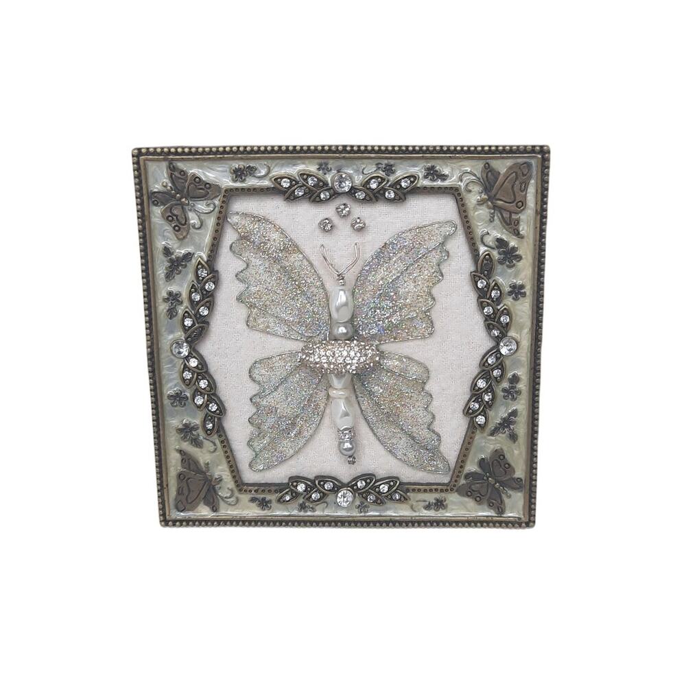Handmade Butterfly Jewelry Art Whimsical Winged Small Vintage Frame Cream Silver